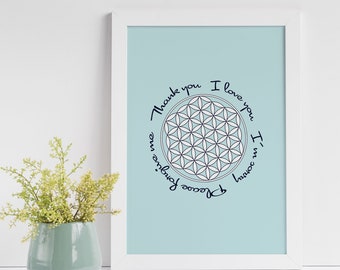 Flower Of Life & Ho'oponopono Printable Postcard and Poster, Ho'oponopono Prayer Wall Decor Digital Download