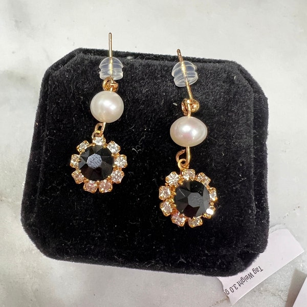 Rhinestone and Freshwater Pearl Earrings 18k Gold Plated Backs Wedding Birthday Teacher Graduation Gifts Special Occasions!