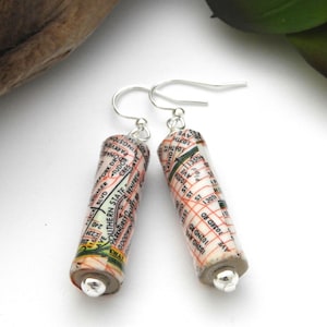 Upcycled Queens New York Map Earrings from Vintage 1968 NYC Map | New York City | Paper Bead Earrings | Eco Jewelry