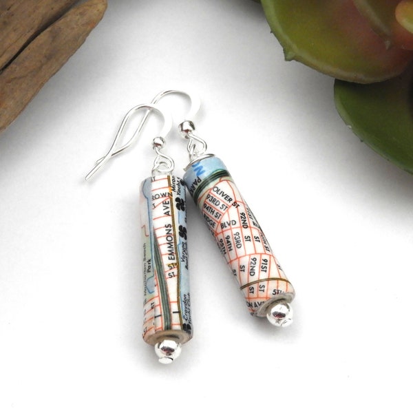 Upcycled Brooklyn, NY Map Earrings from Vintage 1968 NYC Map | New York City | Paper Bead Earrings | Eco Jewelry