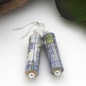 Upcycled Pueblo, Colorado CO Map Earrings made from Vintage 1966 Map | OOAK | Paper Bead Earrings | Eco Jewelry