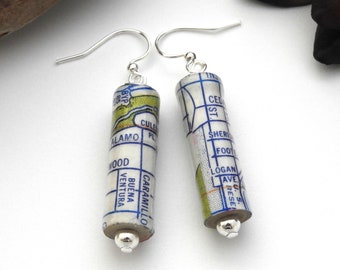 Upcycled Colorado Springs, Colorado CO Map Earrings made from Vintage 1966 Map | OOAK | Paper Bead Earrings | Eco Jewelry