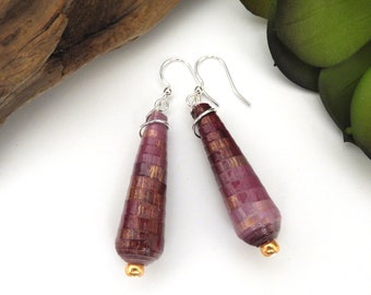 Purple Ombre Earrings | Paper Bead Earrings | Upcycled | Eco Friendly | Boho Earrings | First Anniversary Gift for Her