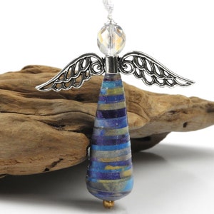 Blue Purple Gold Angel, Hand Painted Christmas Tree Ornament, Small Sentimental Gift for Friend Teacher Nurse, In Memory of Someone Special