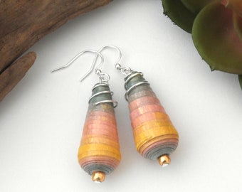 Spring Pastels Paper Bead Earrings | Eco Earrings | Upcycled Recyled Earrings | Boho Bohemian Earrings | First Anniversary Gift for Her