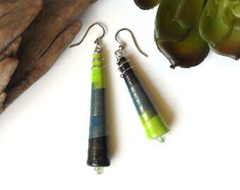 Paper Bead Earrings - Boho Earrings - Color Block - Upcycled - Recycled - Repurposed - First Anniversary - Eco Friendly - #510