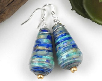 Shades of the Sea | Lightweight Earrings | Upcycled Recycled | First Anniversary Gift for Her | Eco-Friendly Paper Bead Earrings