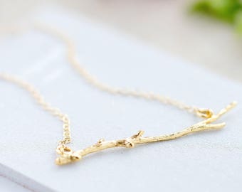 Zweig Halskette, Botanische Halskette, Zweig Halskette, Baum Halskette, Zierliche Zweig Halskette, Goldkette, Schichtung Halskette