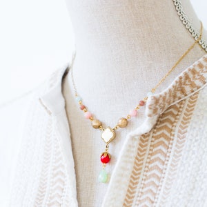 Gemstone bead Necklace  Beaded necklace  Multicolor bead necklace  Red Bead Necklace  Pendant necklace Romantic Necklace Gold necklace