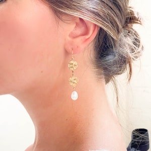 Two Flower and pearl dangle earrings, pearl earrings with flowers, pearl earrings, pearl and flower earrings for bridesmaids, bridal pearls