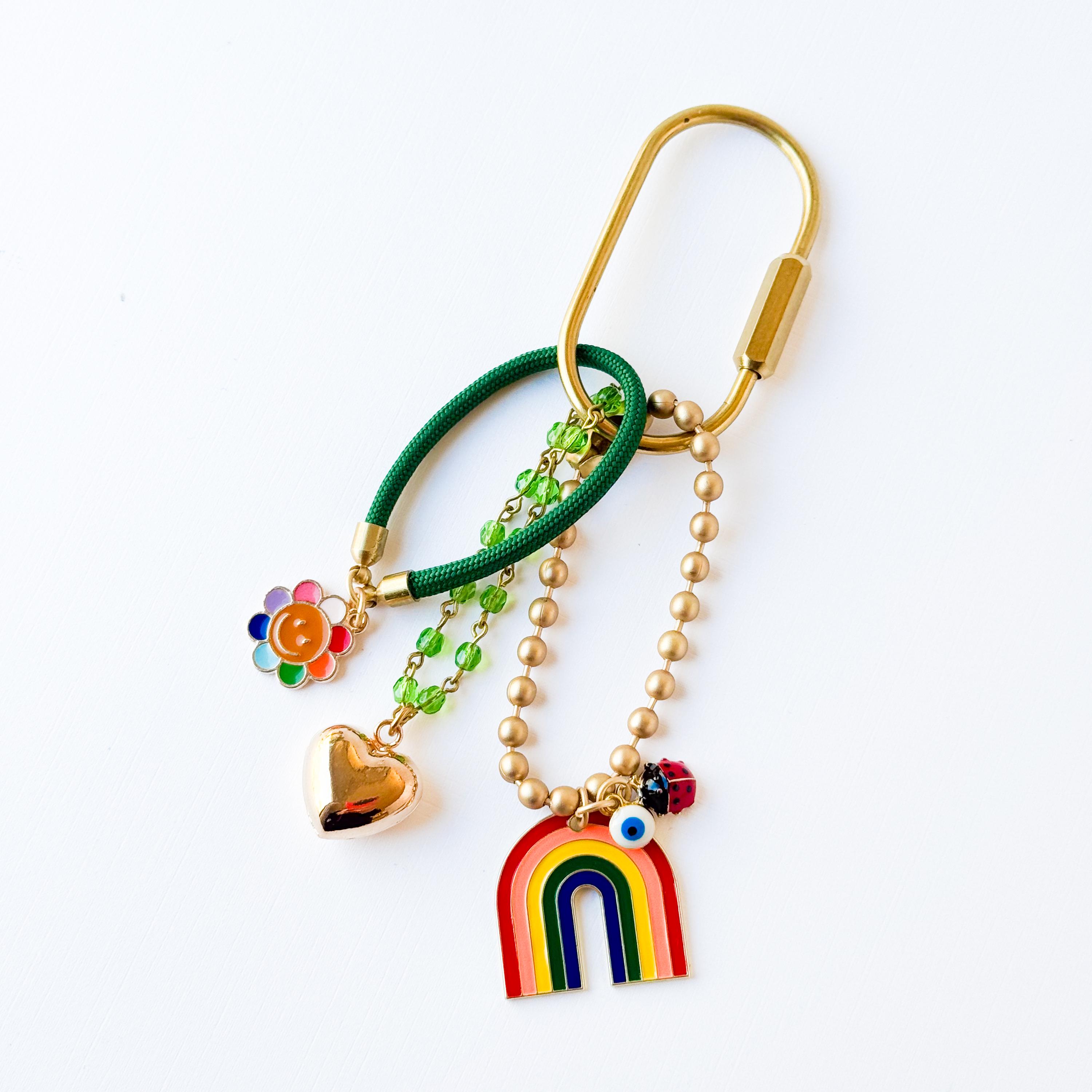 Trendy Bag Charm Keychain, Heart Keychain, Rainbow Bag