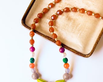 Colorful Beaded Necklace for Women, Freshwater Pearl Necklace, Mixed Bead Statement Jewelry, Boho Artisan Necklace, Gift for Her