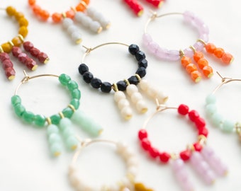 Tiny hoop earrings, small hoop earrings, Gold filled hoops, Hoop earrings, Beaded hoops, colorful hoops, colorful beaded hoops, Gold hoops