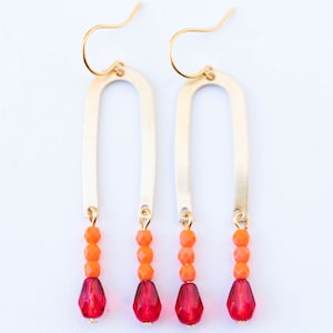Brass Fringe Earrings, U shaped beaded earrings, Fringe Earrings, Colorful Earrings, colorful bead earrings, Gift for Her, gift for wife image 6