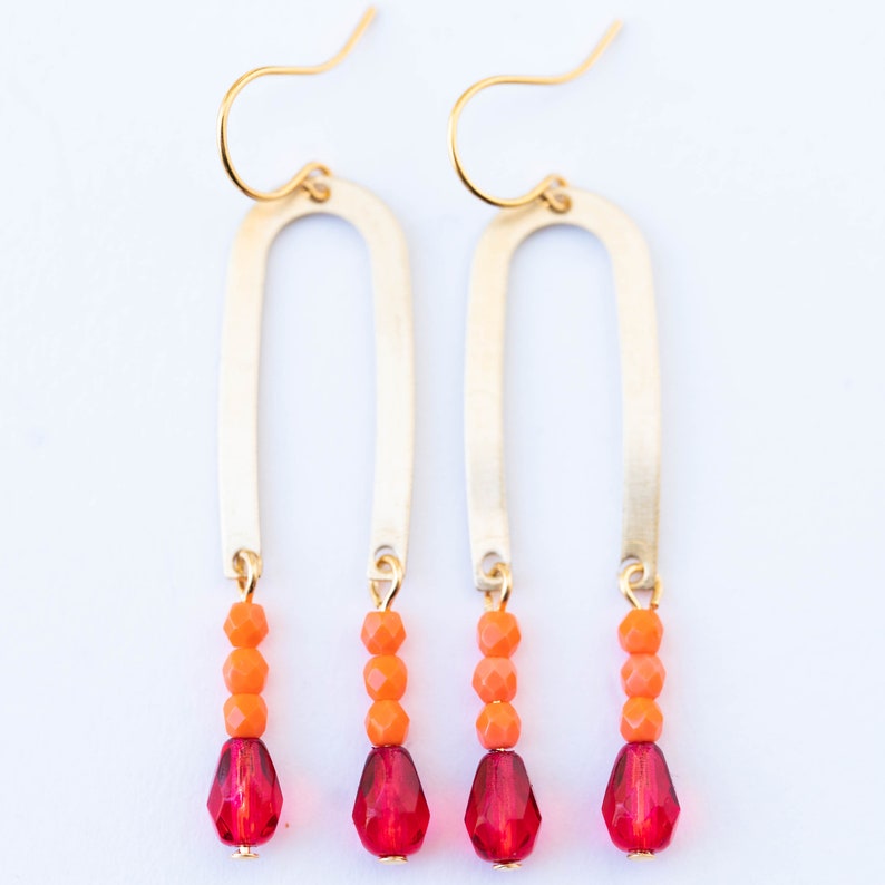 Brass Fringe Earrings, U shaped beaded earrings, Fringe Earrings, Colorful Earrings, colorful bead earrings, Gift for Her, gift for wife image 6