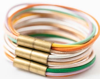 Multi Cord Leather Bracelet: Colorful Wrap with Magnetic Clasp
