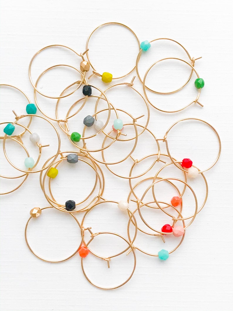 Small gold hoops, Gold Hoops, Gold Filled Hoops, tiny gold hoops, colorful hoops, simple gold hoops, minimalist hoops, single bead hoops image 4