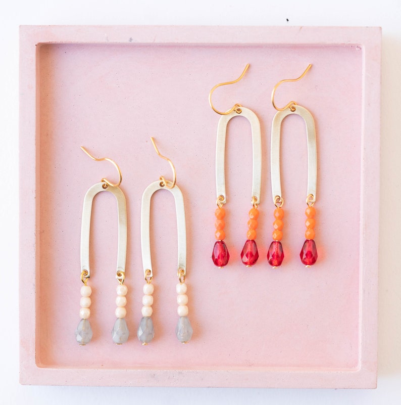 Brass Fringe Earrings, U shaped beaded earrings, Fringe Earrings, Colorful Earrings, colorful bead earrings, Gift for Her, gift for wife image 3