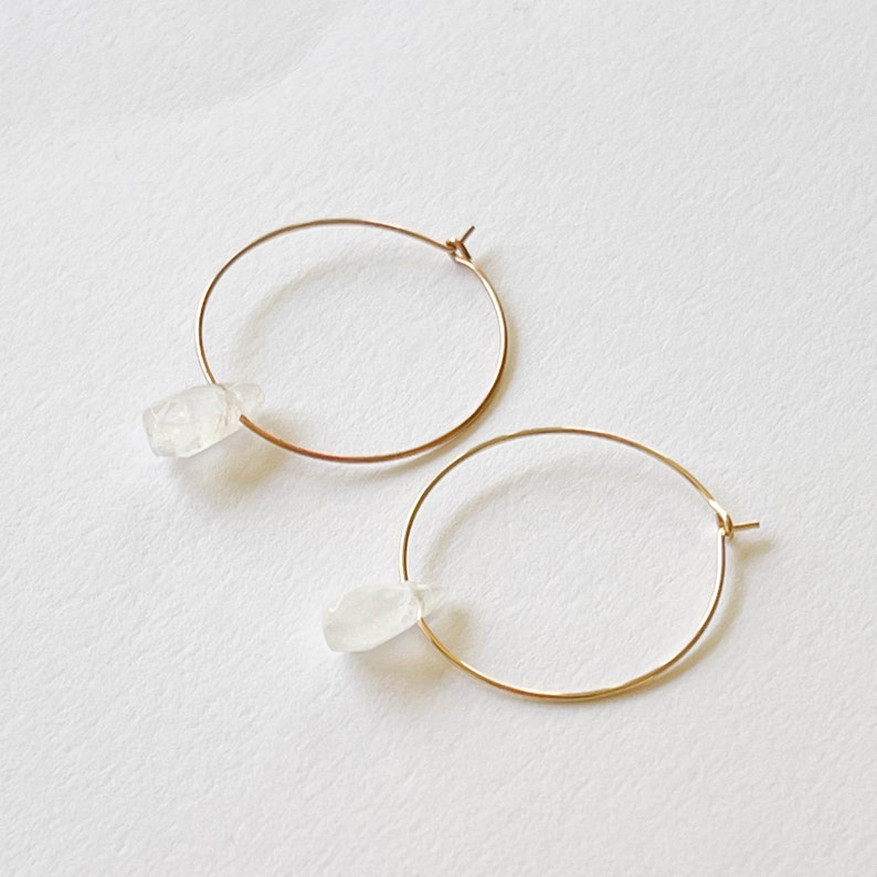 Mini Moonstone Gold Filled Hoops, Small Moonstone hoops, Moonstone earrings, Moonstone jewelry, Hoops with Moonstones, Natural Moonstones image 4