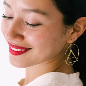 Mobile earrings, Kinetic earrings, triangle earrings, Modern earrings, Circle earrings, Gold hoops, Triangle Jewelry, big earrings, hoops image 5