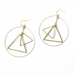 Mobile earrings, Kinetic earrings, triangle earrings, Modern earrings, Circle earrings, Gold hoops, Triangle Jewelry, big earrings, hoops image 6