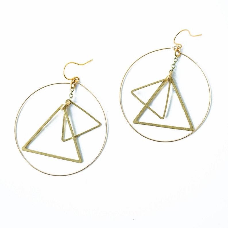 Mobile earrings, Kinetic earrings, triangle earrings, Modern earrings, Circle earrings, Gold hoops, Triangle Jewelry, big earrings, hoops image 6