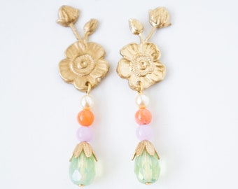 Flower Earrings, Pearl Posts, Floral Earrings, bridgerton jewelry, Flower Studs,  Flower earrings, Flower jewelry, Romantic Earrings,