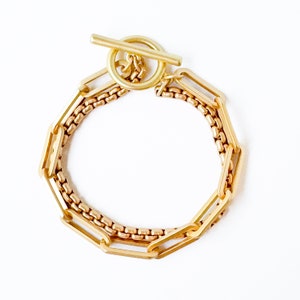 Double Paperclip Matte Gold Chain Bracelet With Toggle, paperclip bracelet, gold bracelet, Chunky Link Chain, Thick Paperclip Bracelet