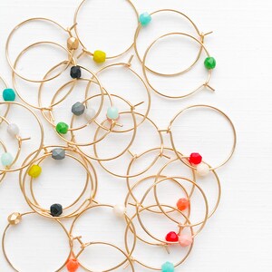 Small gold hoops, Gold Hoops, Gold Filled Hoops, tiny gold hoops, colorful hoops, simple gold hoops, minimalist hoops, single bead hoops image 6