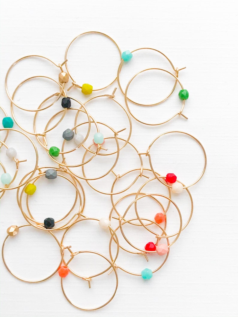 Small gold hoops, Gold Hoops, Gold Filled Hoops, tiny gold hoops, colorful hoops, simple gold hoops, minimalist hoops, single bead hoops image 6