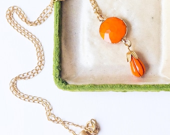 Orange Glass Pendant Necklace, Fall Necklace, Autumn Jewelry, Pumpkin Orange Necklace, Czech Glass Pendant, Boho Gift for Her