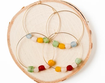 Big Hoops, Recycled Glass Hoops, Colorful Hoop Earrings, Fair Trade Hoops, Big beaded hoops, colorful hoops, Minimalist Big Hoops