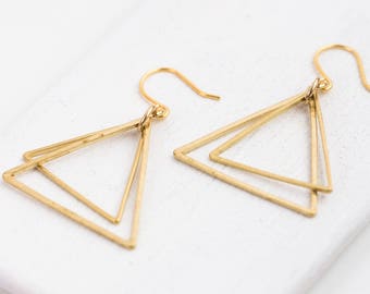 Minimal Triangle Earrings, Triangle Earrings, Geometric Brass Earrings, Triangle Gold Earrings, Triangle