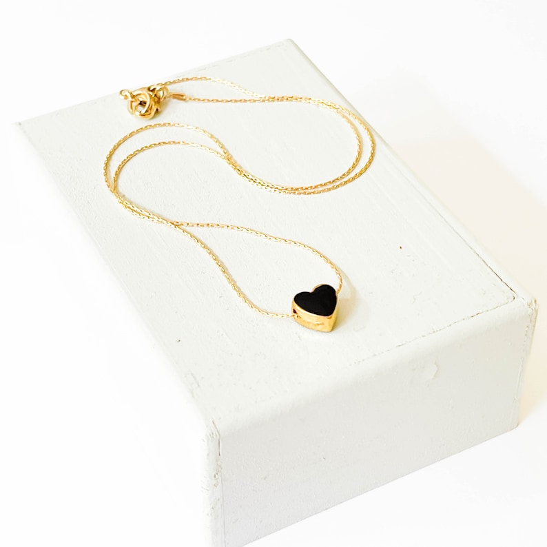 Black Heart Necklace,Heart Necklace, small black heart necklace, Gold filled necklace, gold filled heart necklace, Little heart necklace image 5