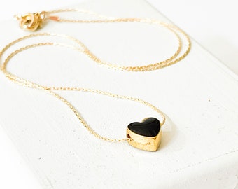 Black Heart Necklace,Heart Necklace, small black heart necklace, Gold filled necklace, gold filled heart necklace, Little heart necklace