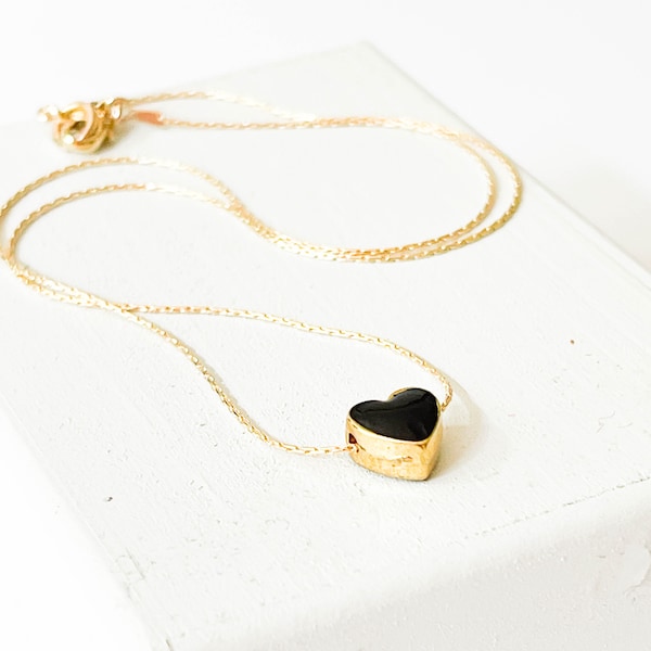 Black Heart Necklace,Heart Necklace, small black heart necklace, Gold filled necklace, gold filled heart necklace, Little heart necklace