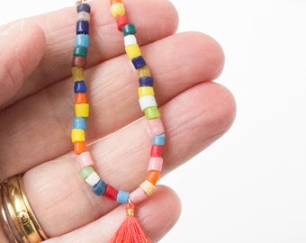 Dainty Colorful Recycled Seed Bead Necklace, Seed Bead necklace, recycled bead necklace, colorful seed bead necklace, African Seed beads