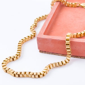 Matte Gold Box Chain Necklace: Chunky Layering Necklace
