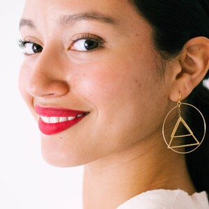 Mobile earrings, Kinetic earrings, triangle earrings, Modern earrings, Circle earrings, Gold hoops, Triangle Jewelry, big earrings, hoops image 3