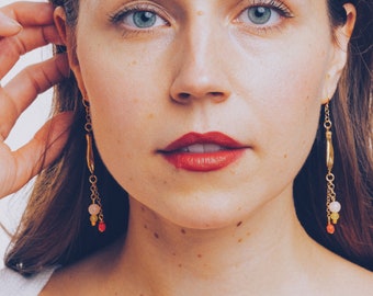long charm earrings, colorful earrings, victorian hand earrings, long hand chain earrings, long chain earrings, colorful earrings