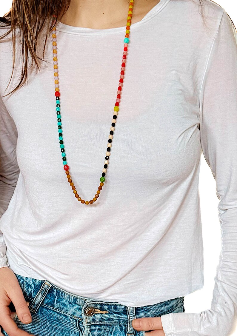 Lange Perlenkette, Bunte Perlenkette, Perlenkette, Perlen Boho Halskette, Multi Color Perlenkette, Geschenk für Frau Bild 5