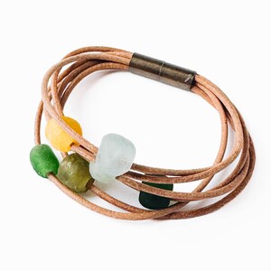 Natural Cord Leather and with Recycle beads and magnetic Clasp, Magnetic Bracelet, beaded Magnetic leather Bracelet, Multi cord bracelet, image 2