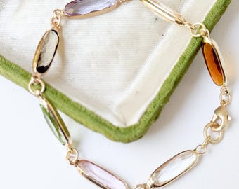 Dainty Glass Bracelet for Women, Delicate Gold Bracelet, Colorful Faceted Glass Jewelry, Lightweight Everyday Bracelet, Gift for Her