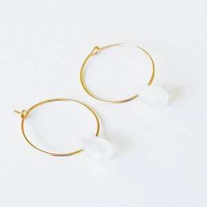Mini Moonstone Gold Filled Hoops, Small Moonstone hoops, Moonstone earrings, Moonstone jewelry, Hoops with Moonstones, Natural Moonstones image 7