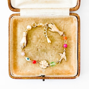 Adjustable Evil Eye Charm bracelet, Evil eye bracelet , good luck charm bracelet, flower bracelet, gold charm bracelet, bridesmaids bracelet