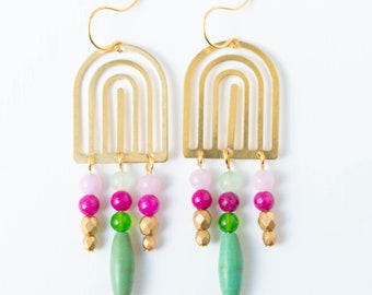 Turquoise chandeliers, turquoise earrings, long turquoise earrings, turquoise chandeliers, Jade  earrings, jade jewelry, arch chandeliers