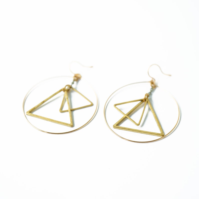 Mobile earrings, Kinetic earrings, triangle earrings, Modern earrings, Circle earrings, Gold hoops, Triangle Jewelry, big earrings, hoops image 8