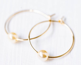 Gold Filled Pearl Hoops, Gold filled hoops, pearl hoops, tiny pearl hoops, little pearl earrings, 14K Gold filled hoops, gift for bff