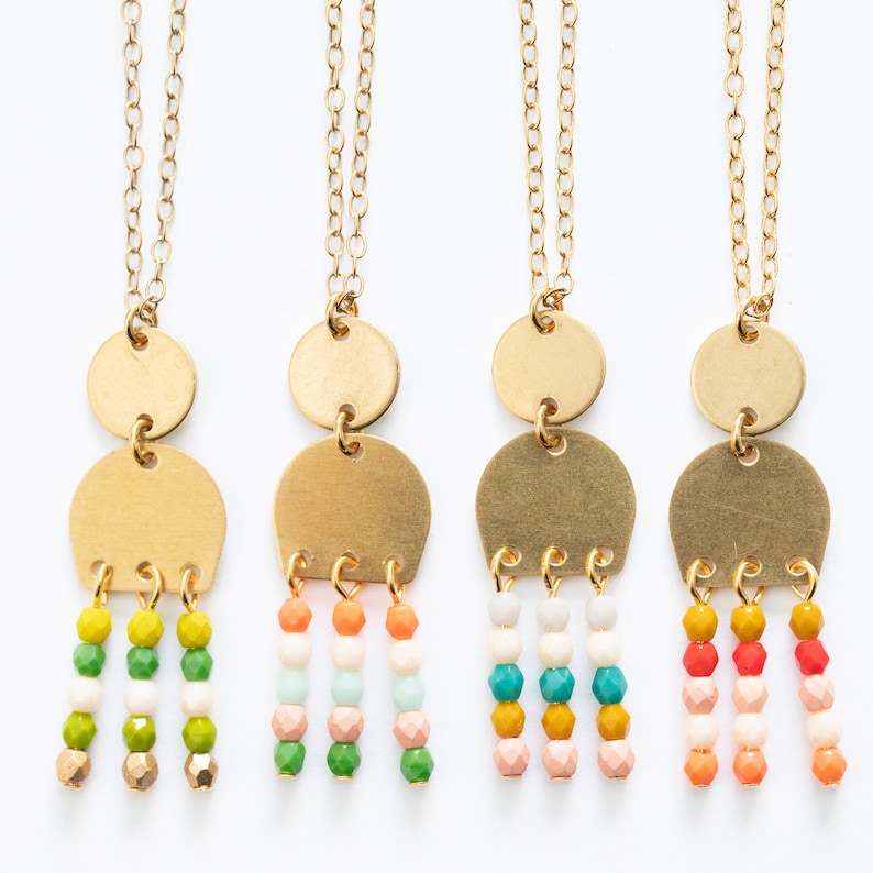 Beaded Pendant Necklace Boho Necklace Rectangle Necklace Statement Necklace Beadwork Necklace Brass Jewelry Beaded Fringe Necklace