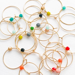 Small gold hoops, Gold Hoops, Gold Filled Hoops, tiny gold hoops, colorful hoops, simple gold hoops, minimalist hoops, single bead hoops image 1